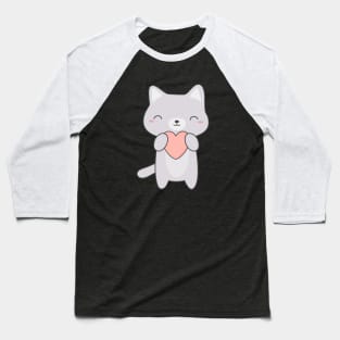 Kawaii Cute Gray Cat T-Shirt Baseball T-Shirt